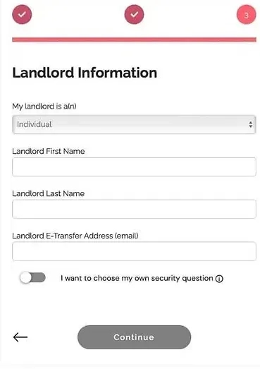 Chexy Landlord information step