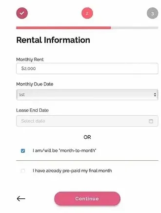 Chexy Rental information step